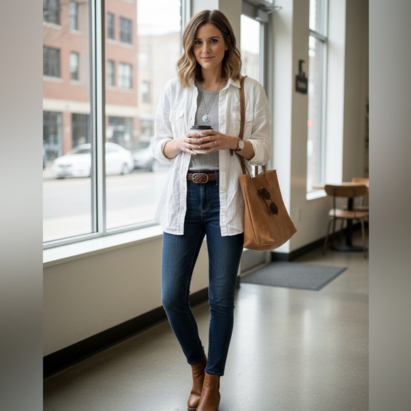 Banana Republic Tops - Banana Republic White Cotton Linen Blend Utility Button Down Shirt